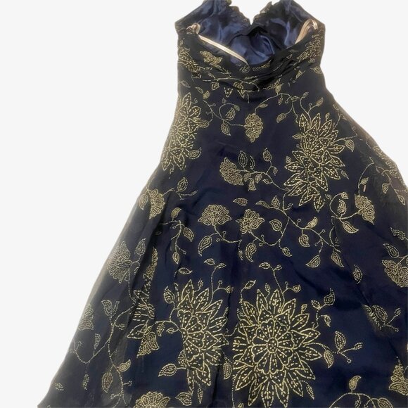 BCBGMAXAZRIA Silk Chiffon Halter Dress – Midnight Blue & Gold (Sample, NWT) - Picture 3 of 7